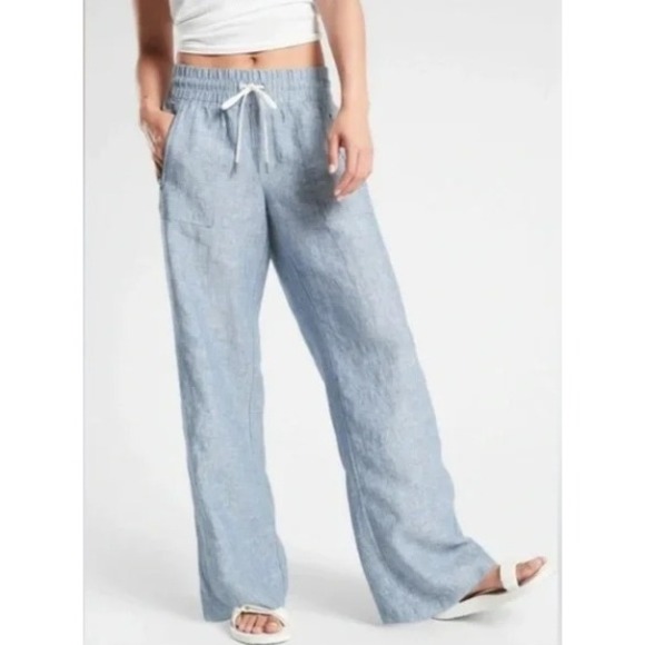 Athleta Blue Cabo Linen Wide Leg Pant Size 6 Petite - Picture 1 of 8